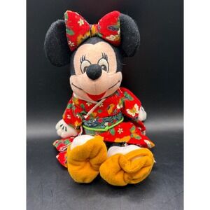 Disney Minnie Mouse Plush‎ Doll Kimono Japanese Style Red Floral Butterflies